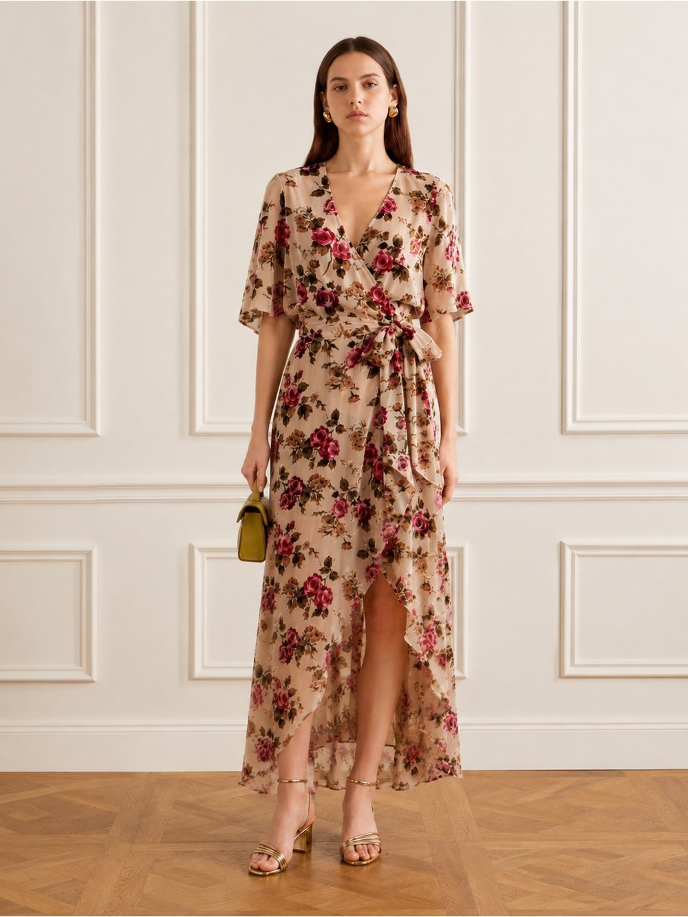 Alice and Olivia Wrap Midi Dress Floral Size 0 NWT